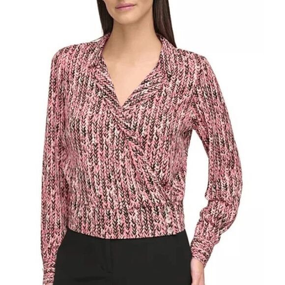 TOMMY HILFIGER Women's Chevron Long Sleeve Faux-Wrap Top XL - Picture 1 of 12